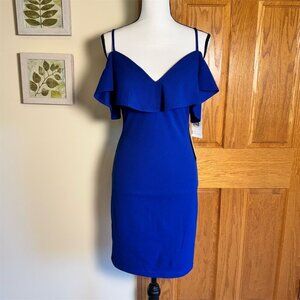 Emerald Sundae Women's Blue Cold Shoulder Ruffle Dress Size M